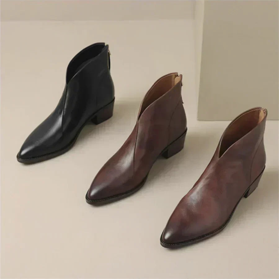 MAISON LORÉ Damen-Lederstiefeletten mit niedrigem Absatz