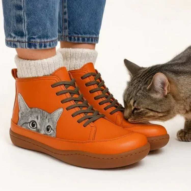 KittyKicks orthopädesch Lieder-Knöchelstiwwelen fir Fraen