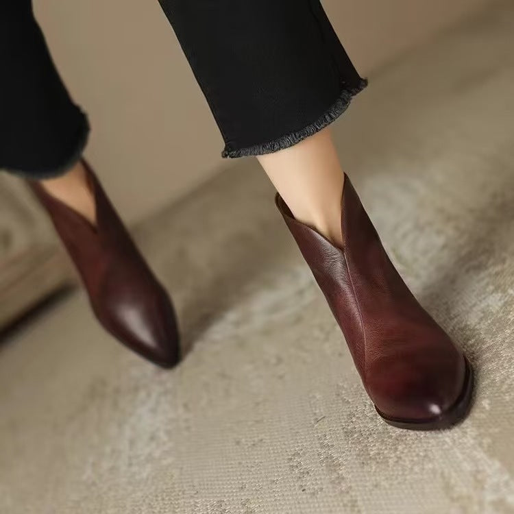 MAISON LORÉ Damen-Lederstiefeletten mit niedrigem Absatz