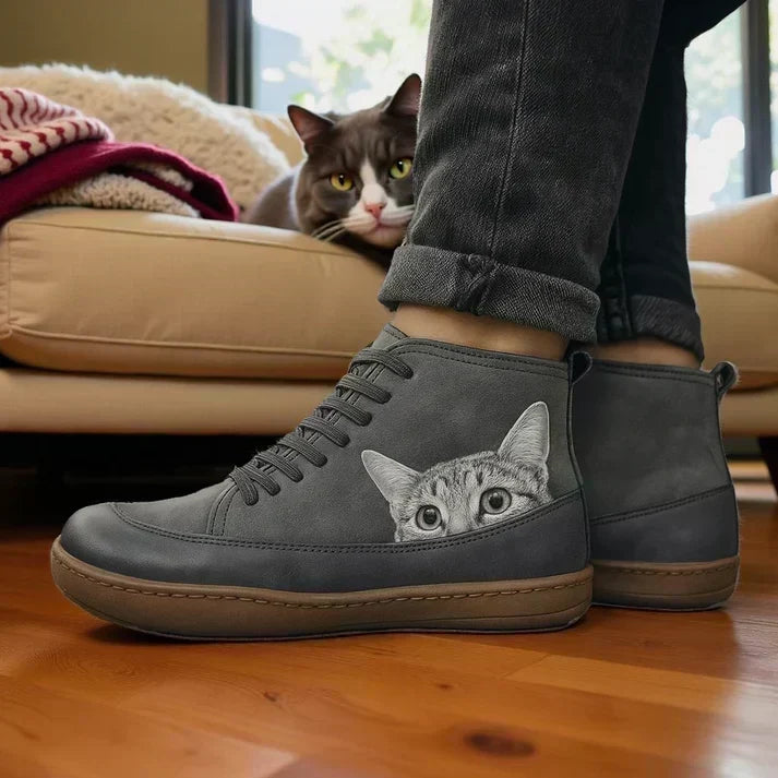 KittyKicks orthopädesch Lieder-Knöchelstiwwelen fir Fraen