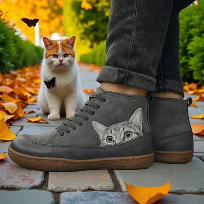 KittyKicks orthopädesch Lieder-Knöchelstiwwelen fir Fraen
