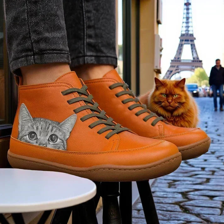 KittyKicks orthopädesch Lieder-Knöchelstiwwelen fir Fraen